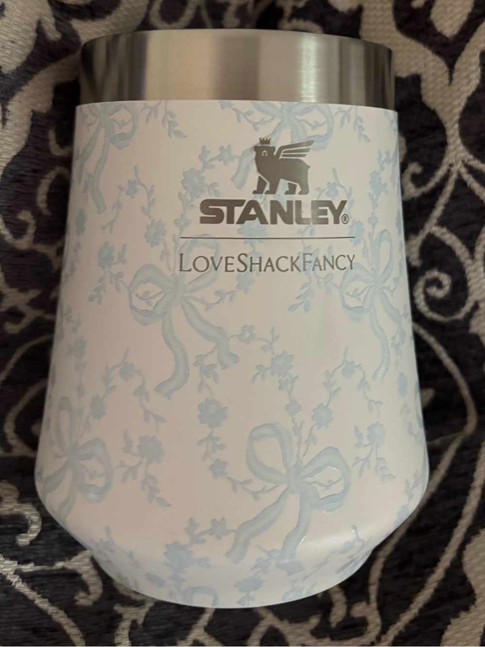 LoveShackFancy x Stanley Floral Bow White Light Blue Tumbler NWT